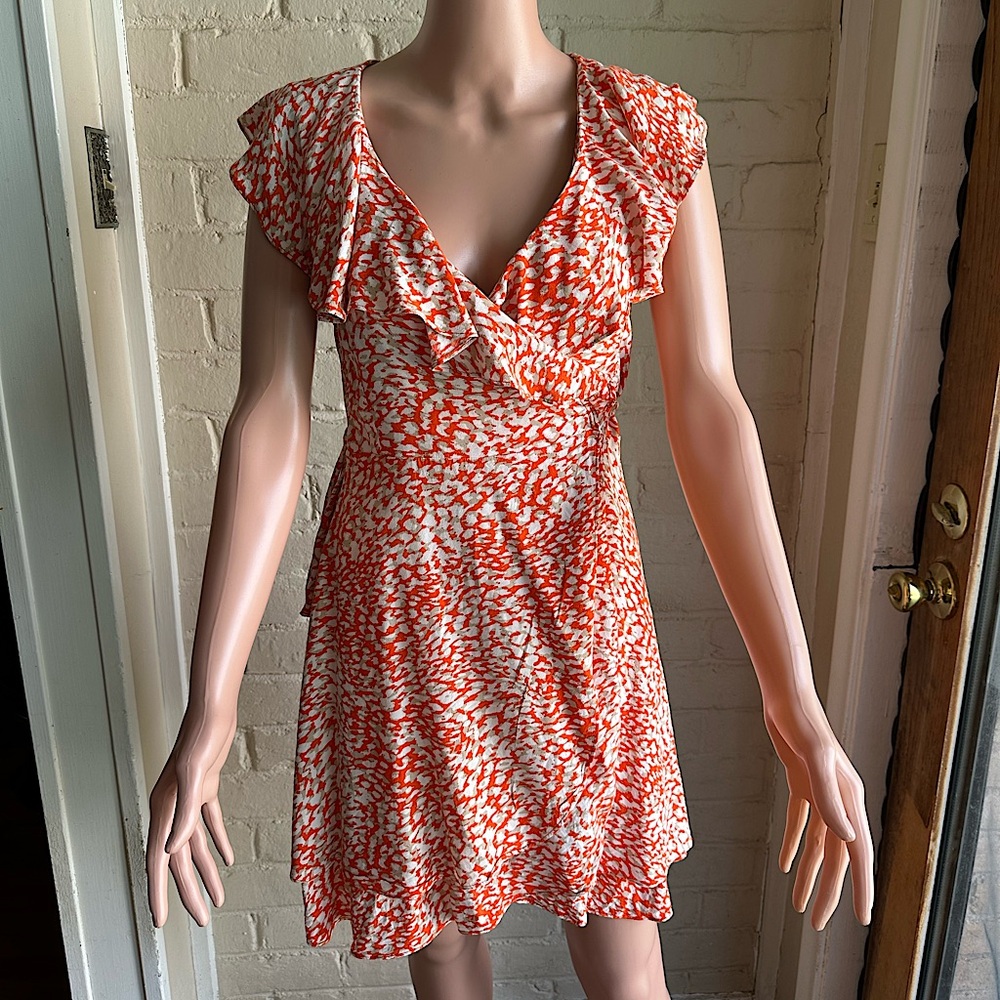 Free People size small white orange and tan animal print cute summer wrap dress